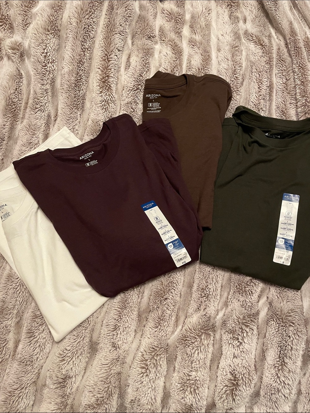 Men’sArizona Jean Company Short Sleeve Crew Tees in White, Burgundy, Brown, Oliv